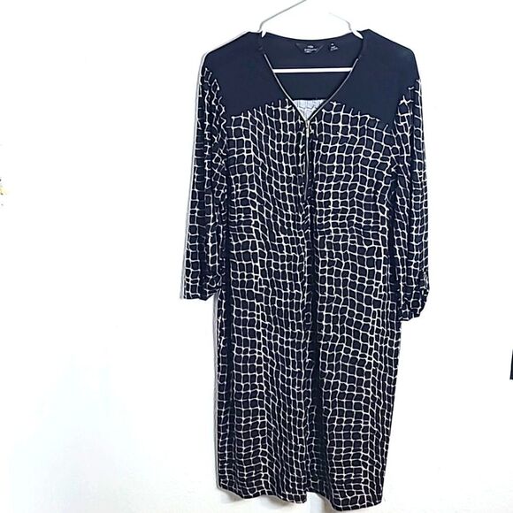Mlle Gabrielle Black & White Print Dress with Zipper Neckline, Size XL - Picture 1 of 9